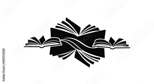 Interconnected books in black and white