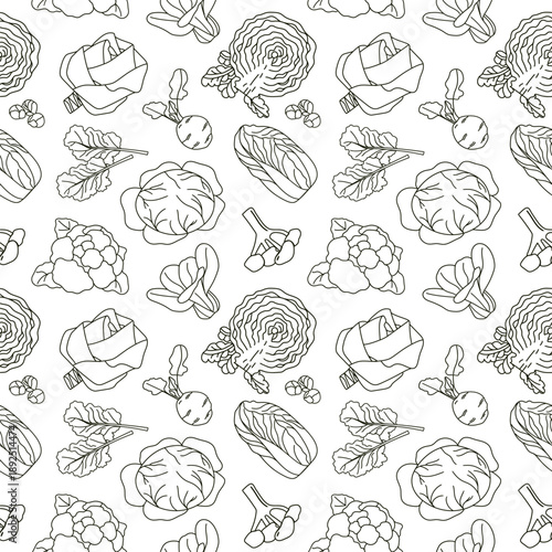 Cabbage Varieties Line Art Seamless Pattern
