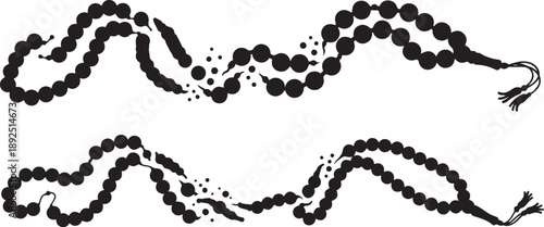 Black Beaded Necklaces with Tassels on White Background Illustration