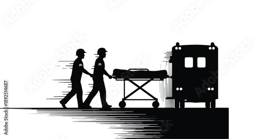 Medical team rushing patient on stretcher to emergency vehicle