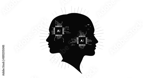 Silhouette of human head with digital circuit board elements