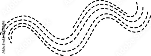 Abstract black dashed wave lines vector illustration, minimalist flowing curved path on white background for creative graphic design, motion, and energy concepts,