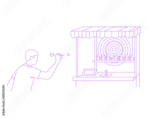 Person Playing Target Shooting Game Booth Lineart Illustration