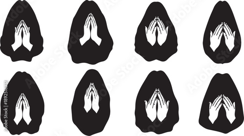 Praying Hands Silhouettes in Black and White Color Scheme