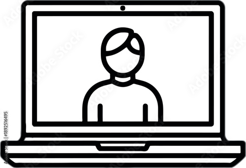 Modern laptop screen displays video call with person