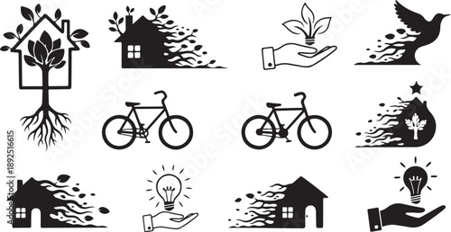 Eco Friendly Living and Sustainable Lifestyle Icons Set