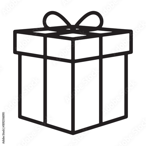 A simple line drawing of a gift box with a ribbon silhouette vector outline icon use as a symbol, web graphic design, and infographic icon