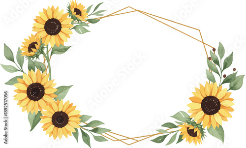 Sunflower floral border frame in bright summer garden