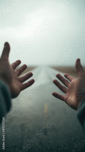 Open hands reach for the endless road ahead