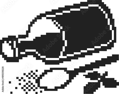 pixel art salt bottle with salt spilling onto spoon and herbs on white background