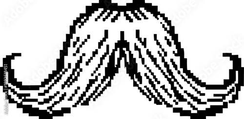 retro pixel art mustache illustration vintage gaming aesthetic, black and white quirky facial hair design