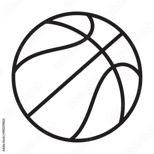A simple black line drawing of a basketball on a white background silhouette vector outline icon use as a symbol, web graphic design, and infographic icon