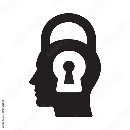 closed mind or locked mind silhouette icon