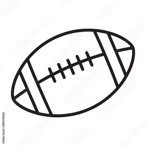A black and white illustration of an American football in silhouette mode vector outline icon use as a symbol, web graphic design, and infographic icon