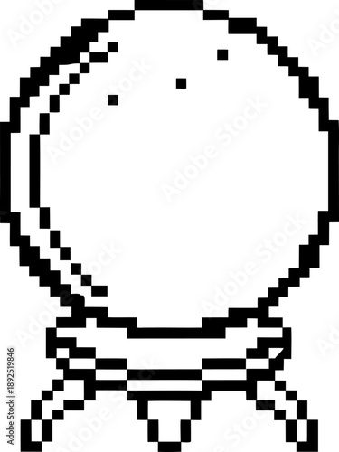 pixel art crystal ball with stand, digital fortune teller, black and white retro style, mystical magic object, prediction concept