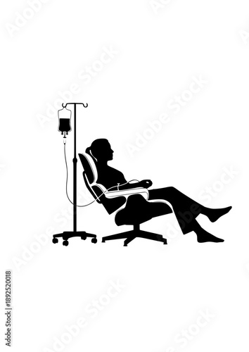 Vitamin IV Drip Therapy Silhouette, Wellness Lounge Longevity Treatment, Biohacking Nutrition and Hydration Concept Vector