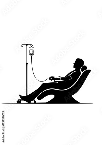 Vitamin IV Drip Therapy Silhouette, Wellness Lounge Longevity Treatment, Biohacking Nutrition and Hydration Concept Vector