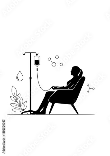 Vitamin IV Drip Therapy Silhouette, Wellness Lounge Longevity Treatment, Biohacking Nutrition and Hydration Concept Vector