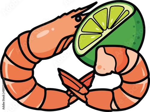 shrimp, lime, food, seafood, stylized, curl, artistic, graphic, vivid