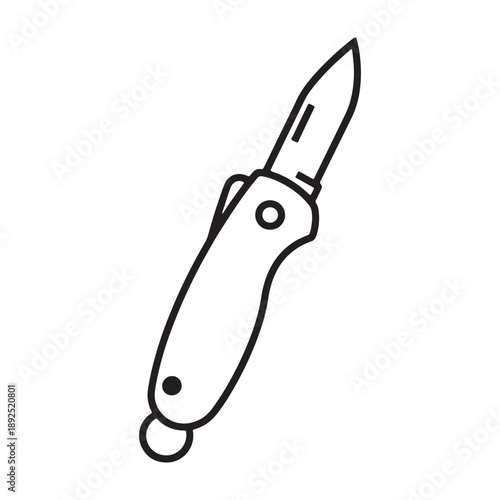 A pocket knife with a black outline on a white background silhouette vector outline icon use as a symbol, web graphic design, and infographic icon