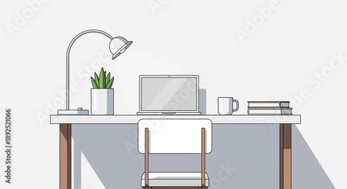 Modern Office Desk with Computer and Accessories.