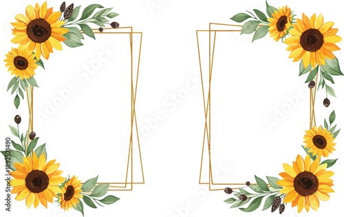 Sunflower Border Frame with Bright Summer Blossoms