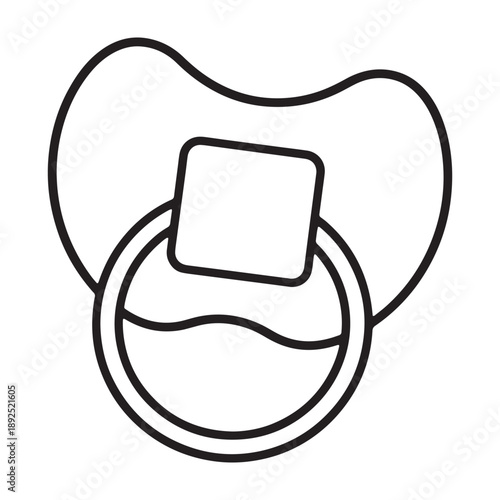 A simple line drawing of a baby pacifier on a white background silhouette vector outline icon use as a symbol, web graphic design, and infographic icon