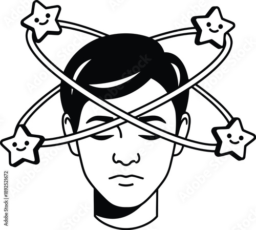 Man with stars orbiting around his head