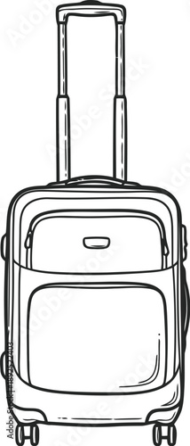 Simple line drawing of a modern wheeled suitcase with handle