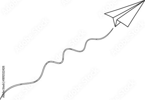 Paper plane flying through the air with a wavy trail