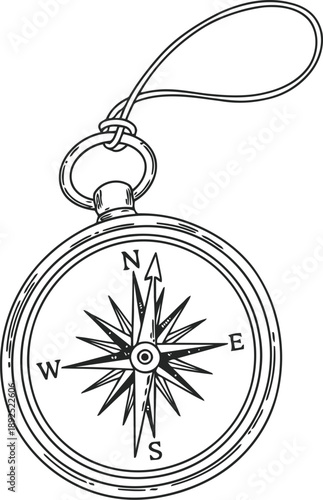Vintage compass illustration with navigation directions