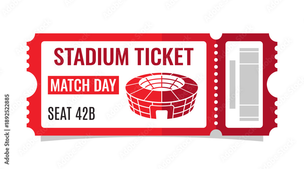 Naklejka premium A stadium ticket with a red color, ready for match day