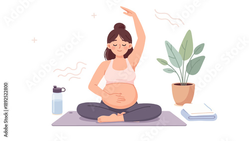 Woman practicing yoga and relaxing in a spa sitting in lotus pose cartoon illustration