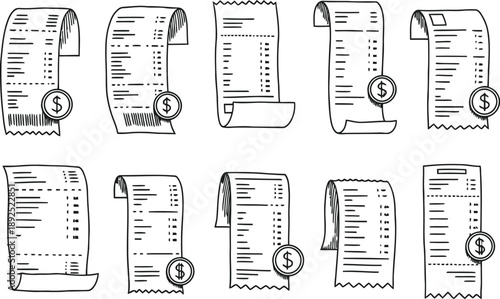 Collection of various receipts with dollar signs