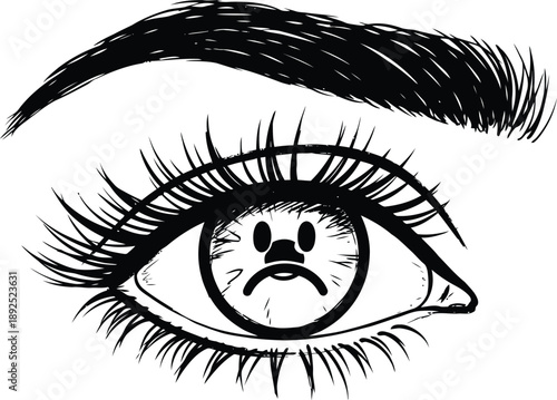 Sad eye with frowning face inside the iris
