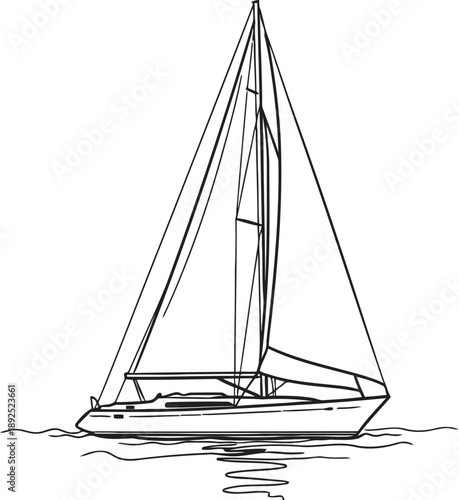 Sailboat sailing on calm water with sails unfurled