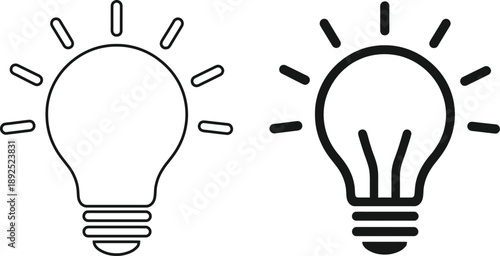 Minimalist Light Bulb Line Icon Set - Symbol of Idea, Creativity, and Innovation