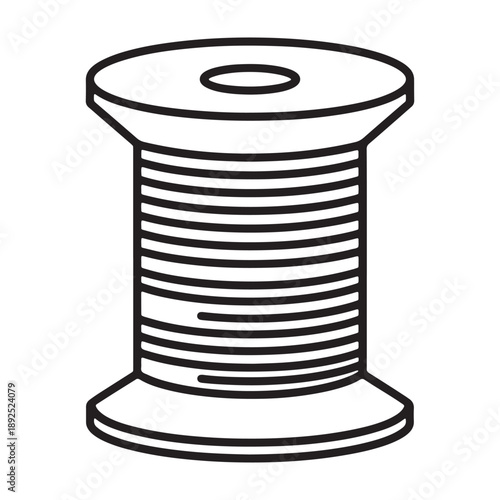 A simple black and white illustration of a spool of thread silhouette vector outline icon use as a symbol, web graphic design, and infographic icon