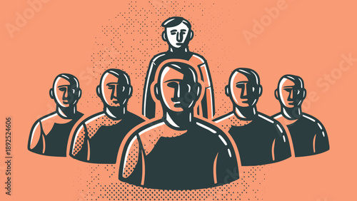 Vector illustration of a group of people standing together in a crowd leadership concept with one person standing out abstract digital art