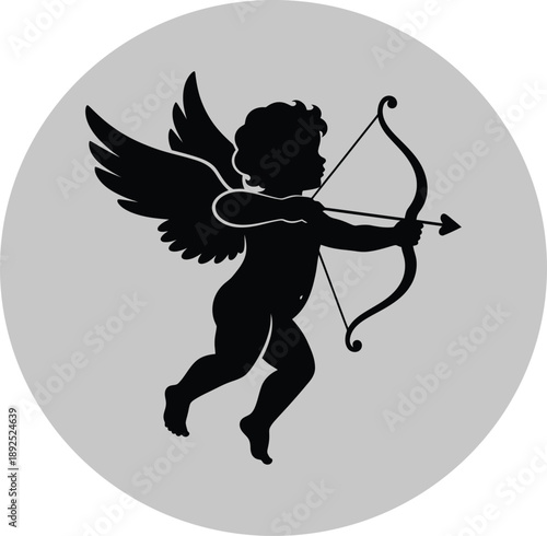 Fotografie Cupid silhouette with bow and arrow in flight