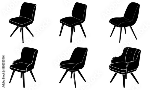 Collection of Modern Chair Illustrations Showcased from Various Angles