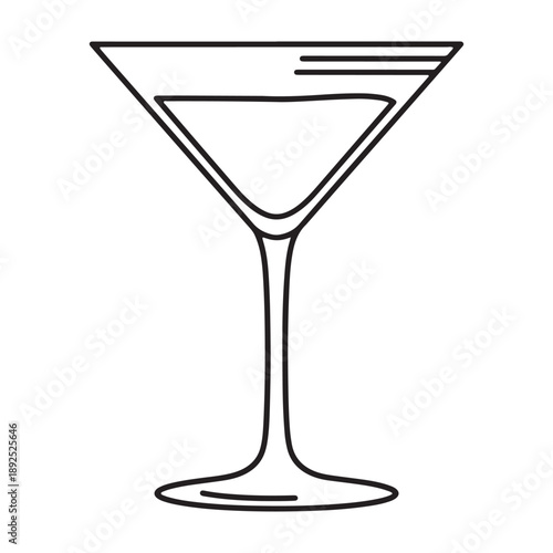 A simple line drawing of a martini glass on a white background silhouette vector outline icon use as a symbol, web graphic design, and infographic icon