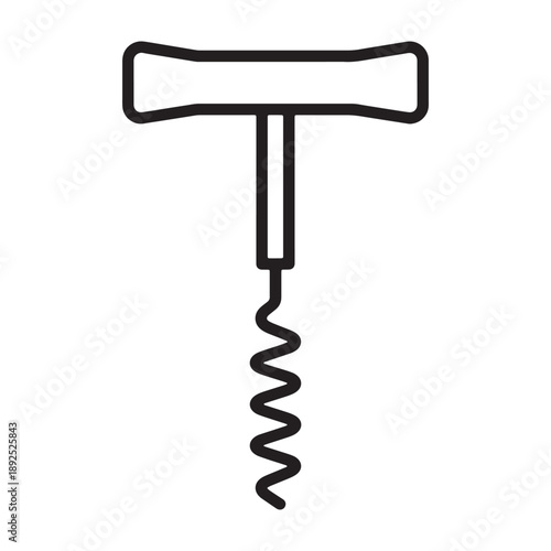 A wine corkscrew lies isolated on a plain white background silhouette vector outline icon use as a symbol, web graphic design, and infographic icon