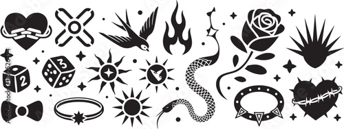 Black Tattoo Flash Symbols on White Background