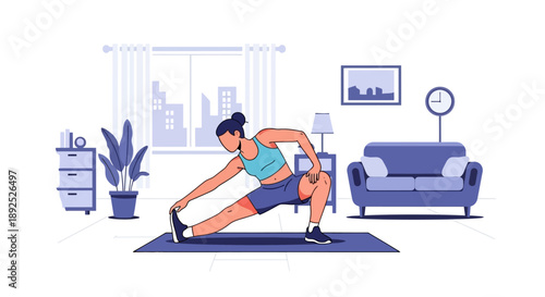 Man Doing Yoga in Living Room.