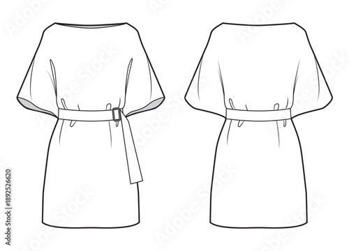 One-piece sleeves dress with belt