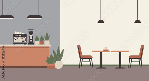 Modern Coffee Shop Interior with Furniture.