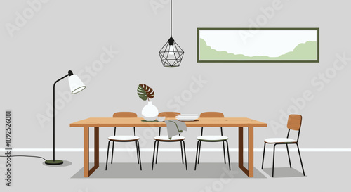 Modern Wooden Dining Table with Chairs.