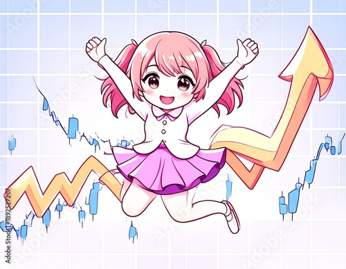 株式投資に成功して喜ぶ女の子