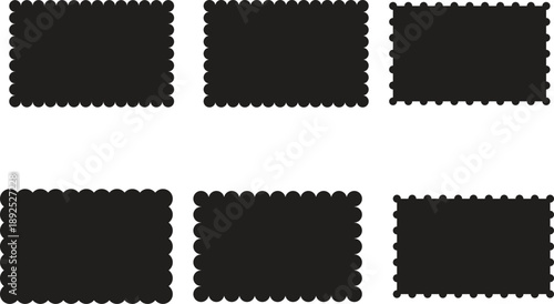 A collection of six brown squares with serrated edges